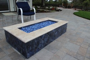 Rectangle Firepit with Blue Glass